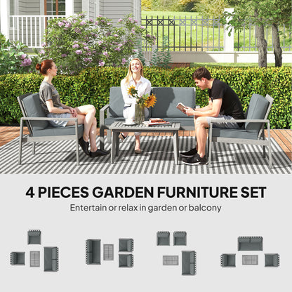 Nabatove Grey Wood 4 Seater Outdoor Garden Furniture Set With Cushions