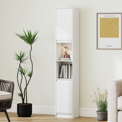 Fibava Slim Freestanding Bathroom Storage Cabinet With OFauxn Compartment Adjustable Shelves White 30 x 24 x 170 cm