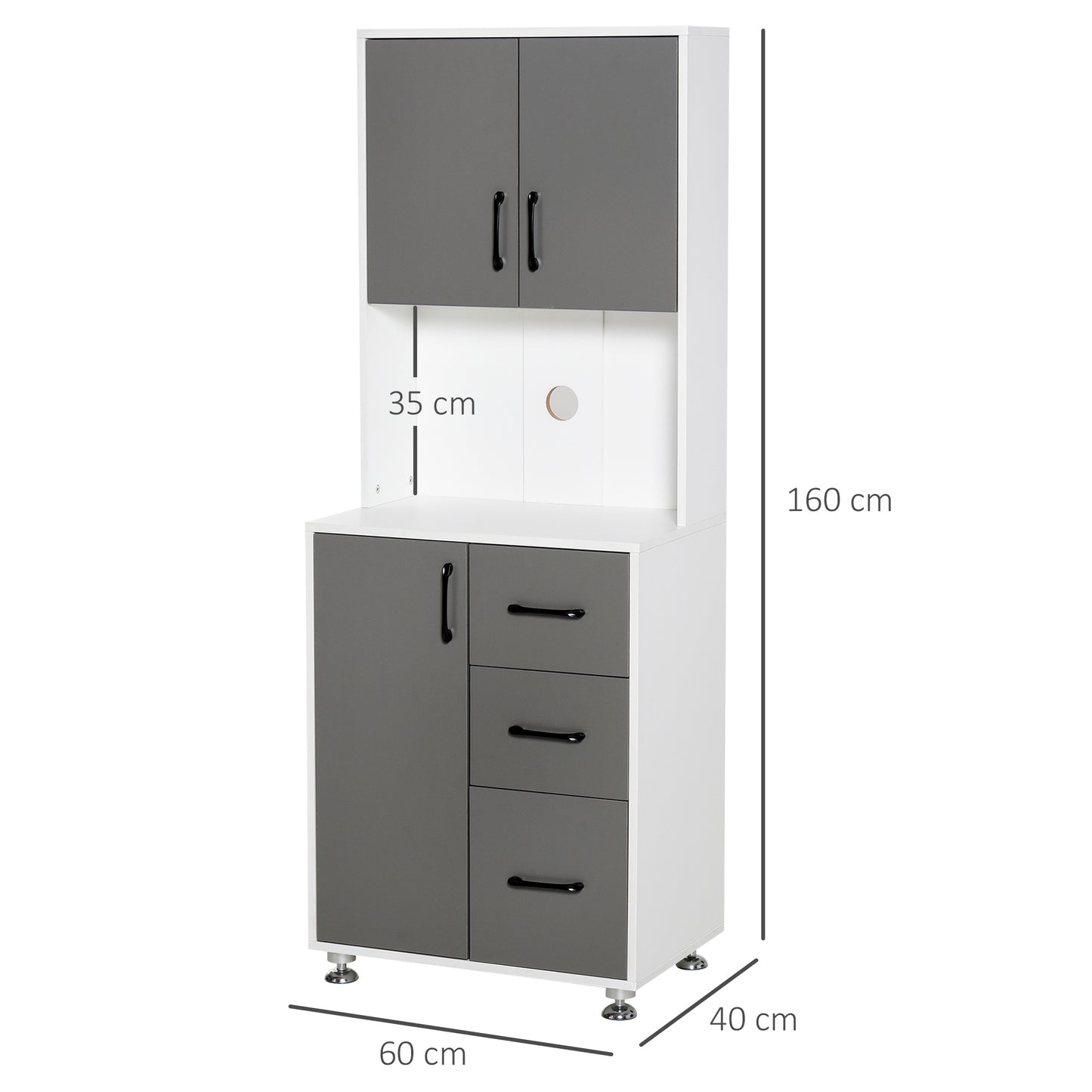 Saseve Wooden Grey Modern Kitchen Cupboard With 3 Drawers And OFauxn Counter