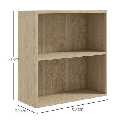 Kesa Wood Natural Finish Low 2 Tier Bookcase With Adjustable Shelves