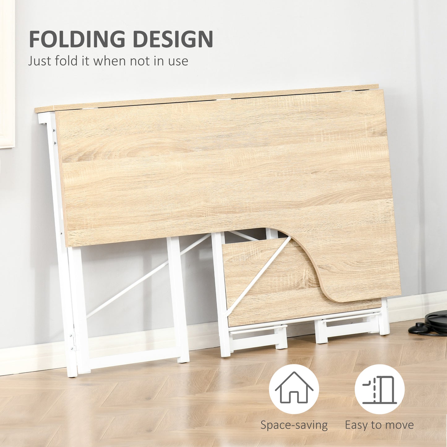 Haba 120cm Wooden Oak and White Metal Folding L Shaped Desk With 2 Tier Storage Shelves