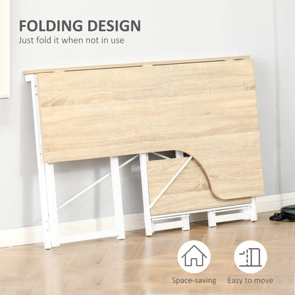 Haba 120cm Wooden Oak and White Metal Folding L Shaped Desk With 2 Tier Storage Shelves