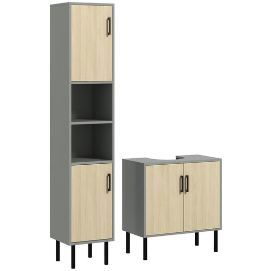 Toco Kafa Bathroom Furniture Set With Tall Cabinet And Under Sink Storage In Grey