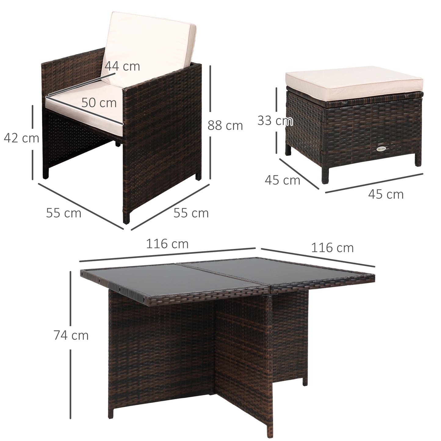 Luso Brown 8 Seater Cube Garden Dining Set With Square Glass Table