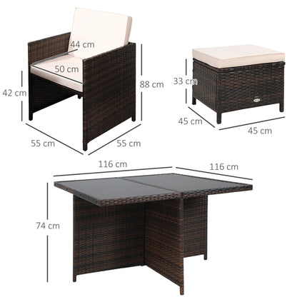 Luso Brown 8 Seater Cube Garden Dining Set With Square Glass Table