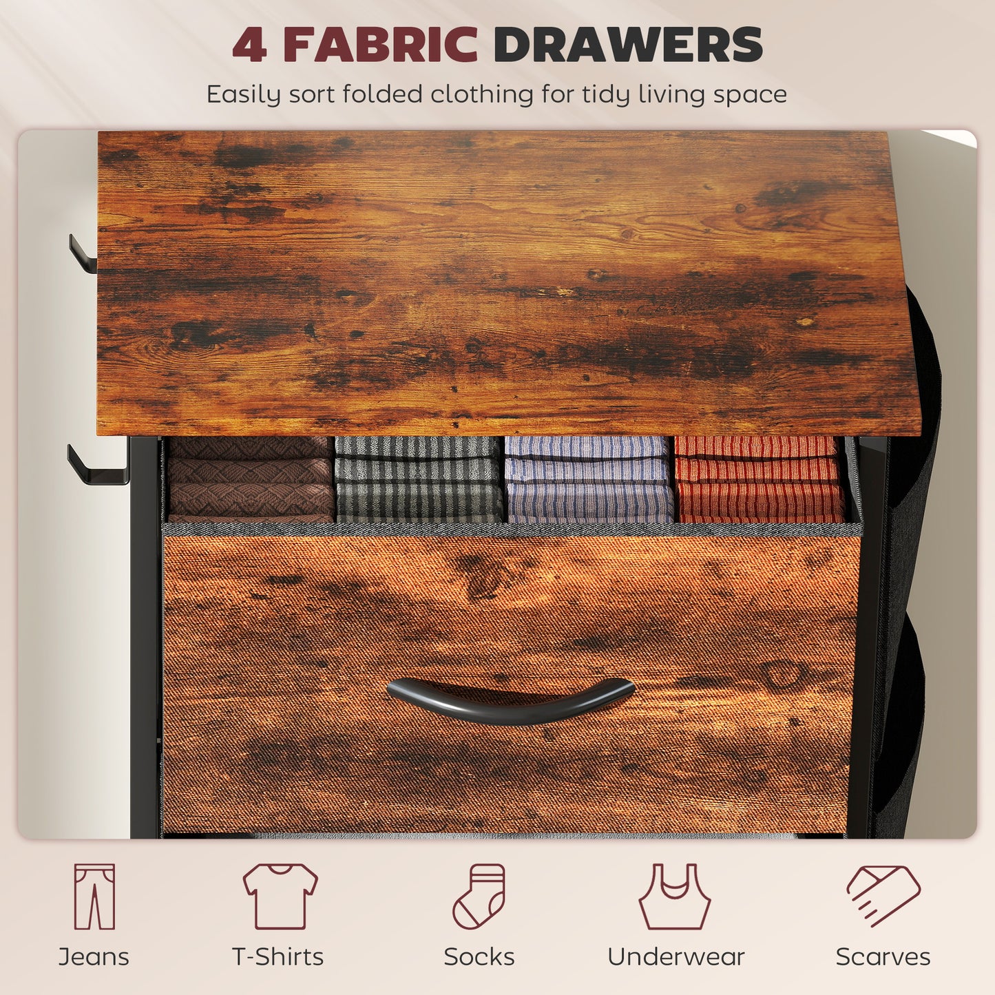 Balo Fabric And Metal Rustic Brown 4 Drawer Storage Chest
