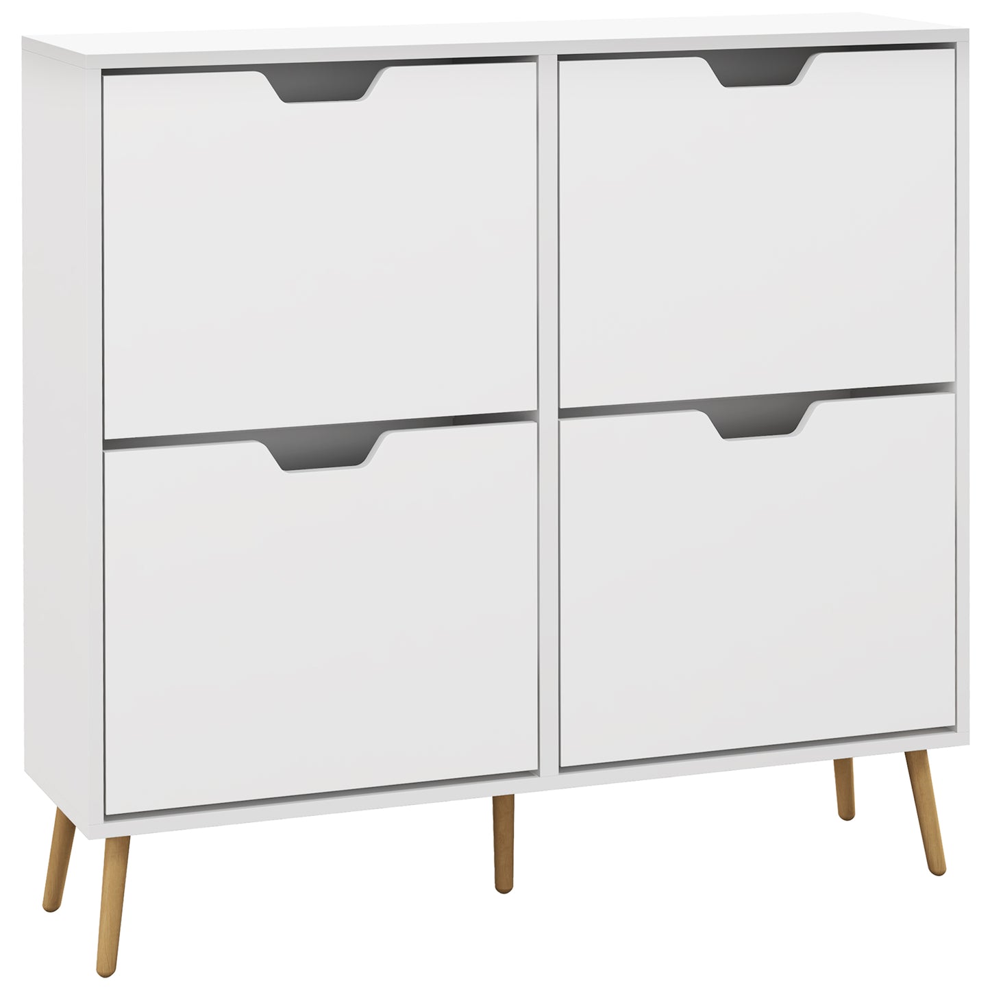 Toyo Wooden White Shoe Cabinet With 4 Flip Drawers for 16 Pairs