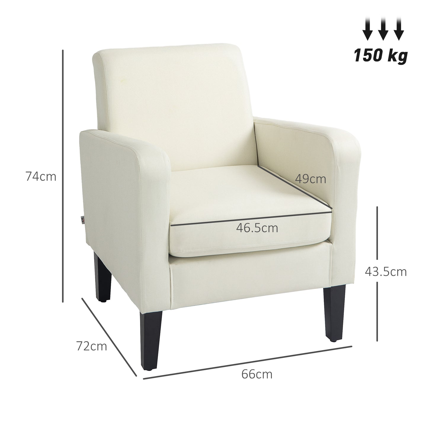 Venena Cream Fabric Upholstered White Accent Chair With Black Wooden Legs