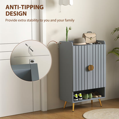 Rasufa Wooden Light Grey Shoe Cupboard With 2 Doors and Shelf
