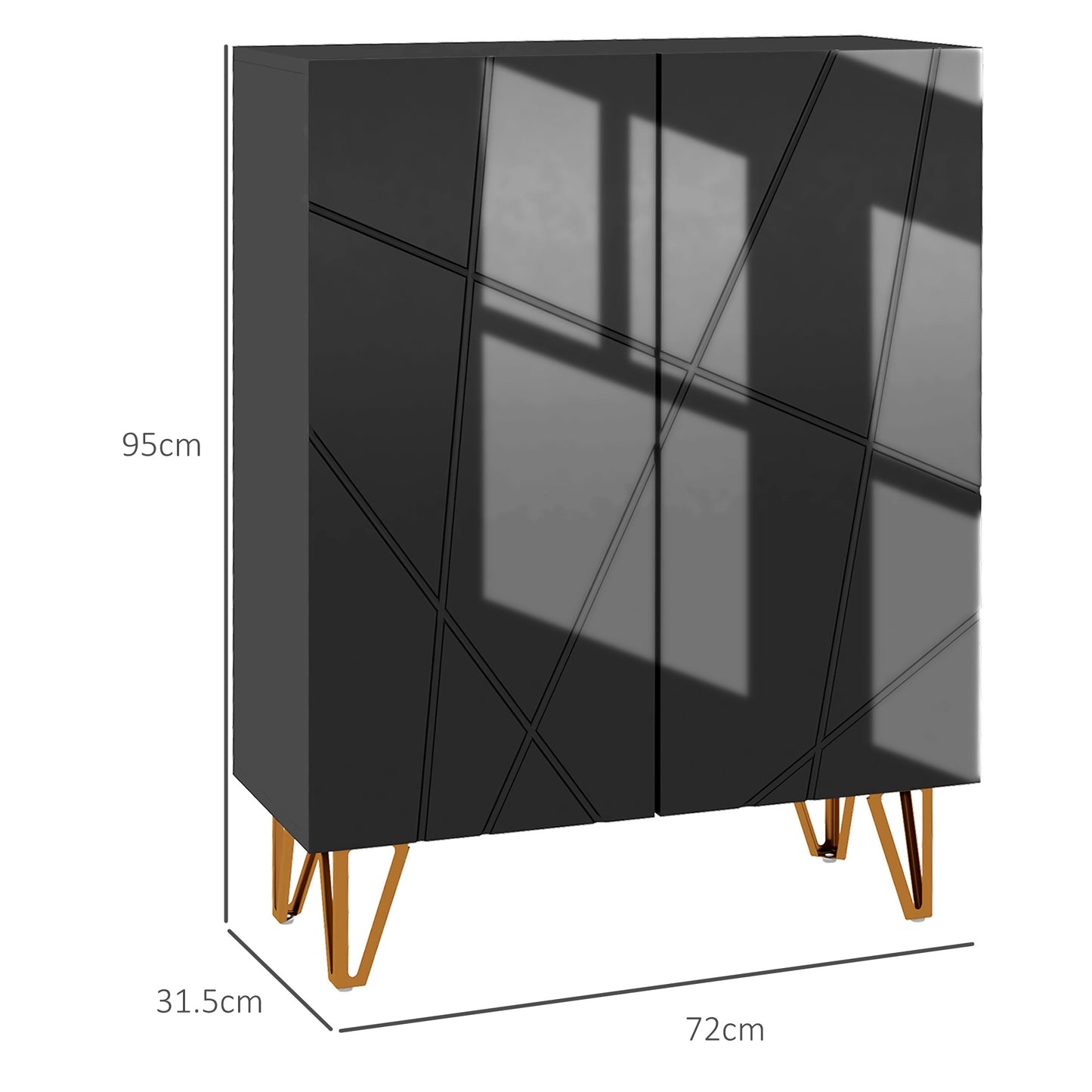 Taco Mosa Wooden Black Slim Shoe Cabinet Modern Geometric Pattern For 15 To 20 Pairs
