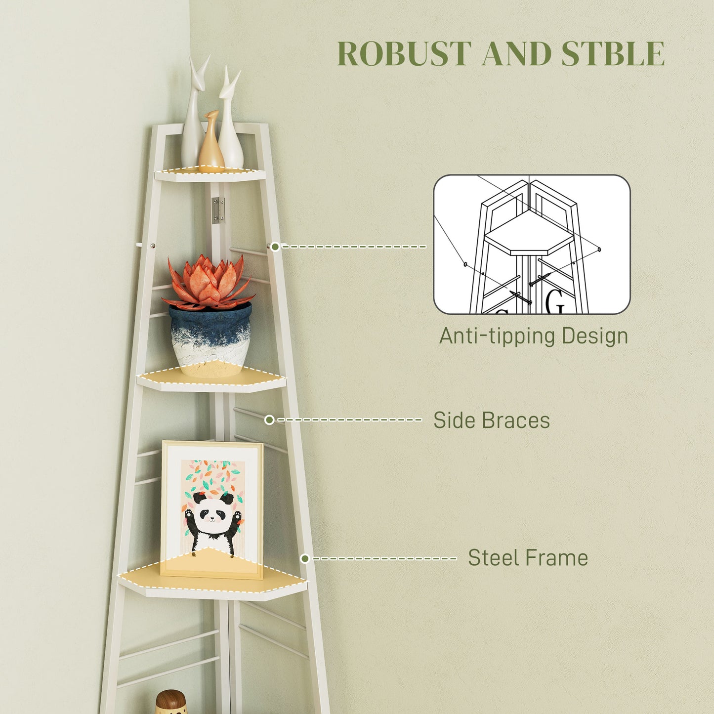 Vineha Wood White 5 Tier Corner Shelving Unit