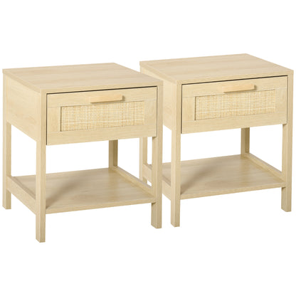 Vicoha Set Of 2 Natural Rattan Drawer Bedside Tables With Open Shelf