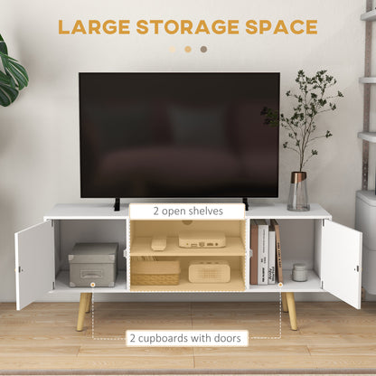 Vido 120cm Tozi Wooden White TV Cabinet With Open Shelves And Wooden Legs For Screens Up To 55 Inches