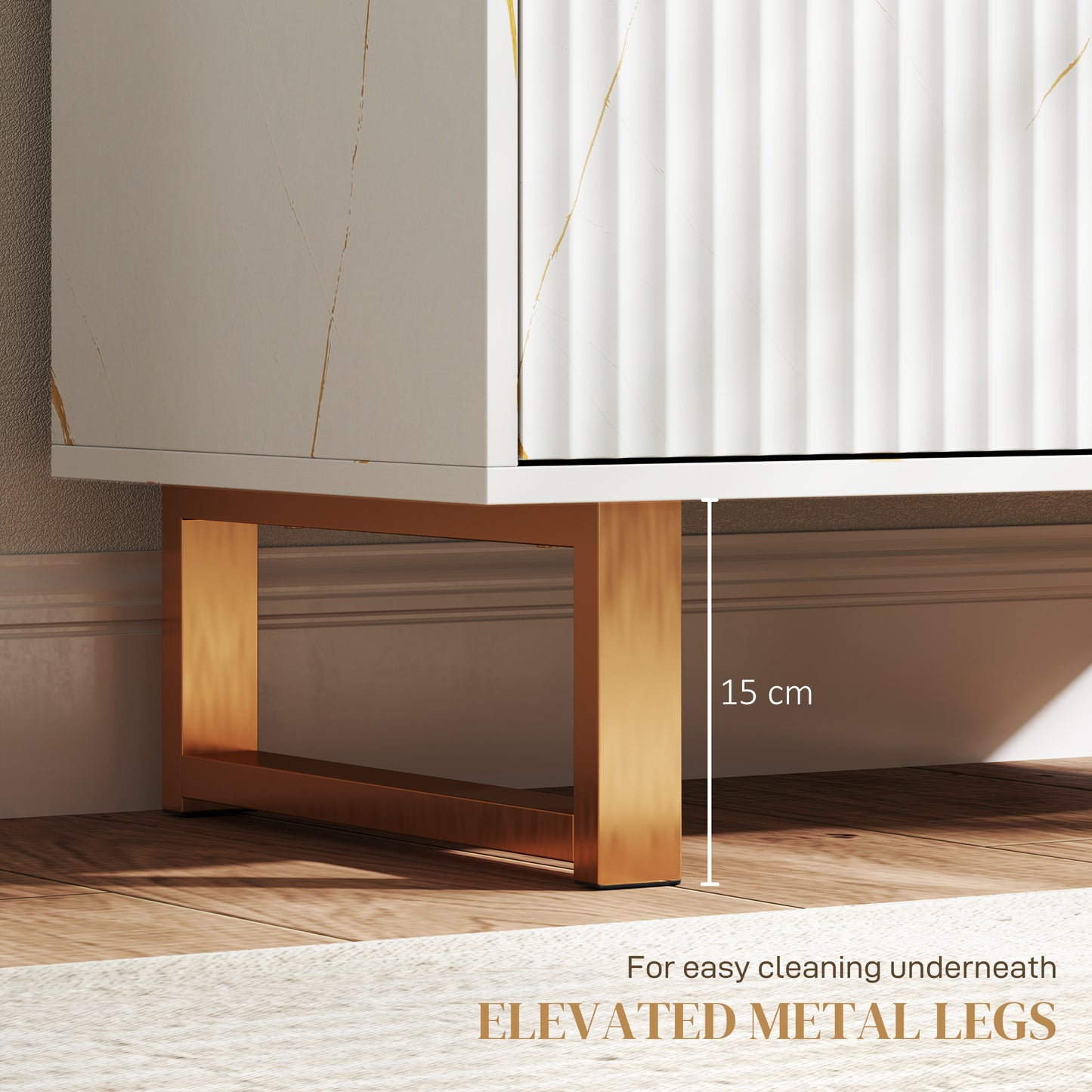 Redi Sora White And Gold Elegant Sideboard With Ribbed Finish