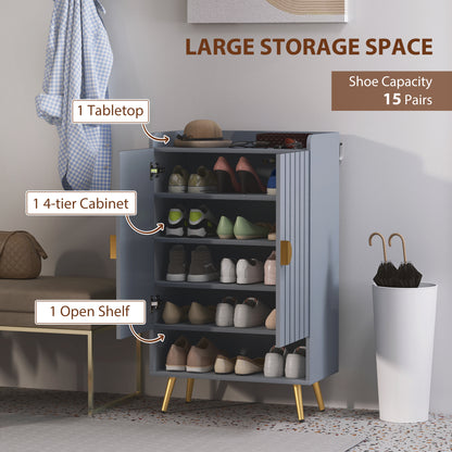 Rasufa Wooden Light Grey Shoe Cupboard With 2 Doors and Shelf