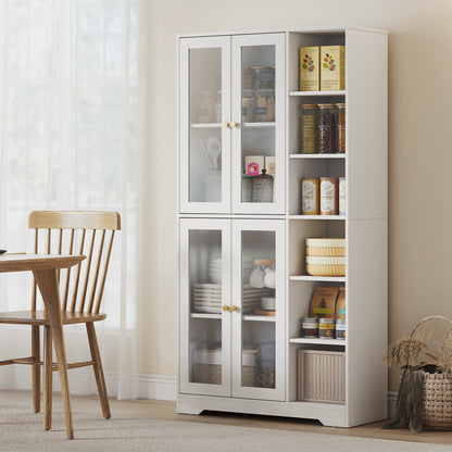 Samalo Wooden White Wood Effect Kitchen Storage Cabinet With Glass Doors