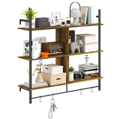 Todoco Wood And Metal Brown And Black 3 Tier Floating Wall Shelves