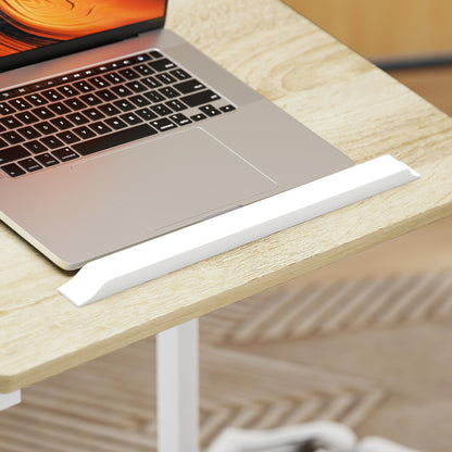 Mifi White Metal and Natural Wood Side Sofa Table Adjustable Tilting Top Lockable Wheels