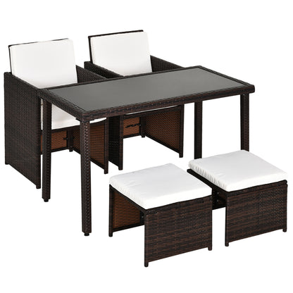 Nevani Rattan Brown 2 Seater Cube Garden Dining Set With Armchairs Stools And Rectangular Glass Table