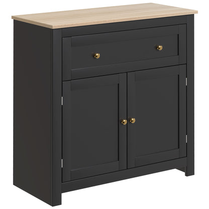 Elrere Wooden Black Modern Sideboard With Drawers Adjustable Shelves And Double Doors