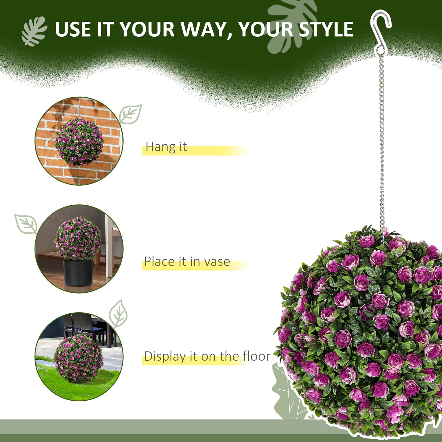 Liso Set Of 2 Artificial UV Resistant Rose Style Topiary Balls H8 28cm