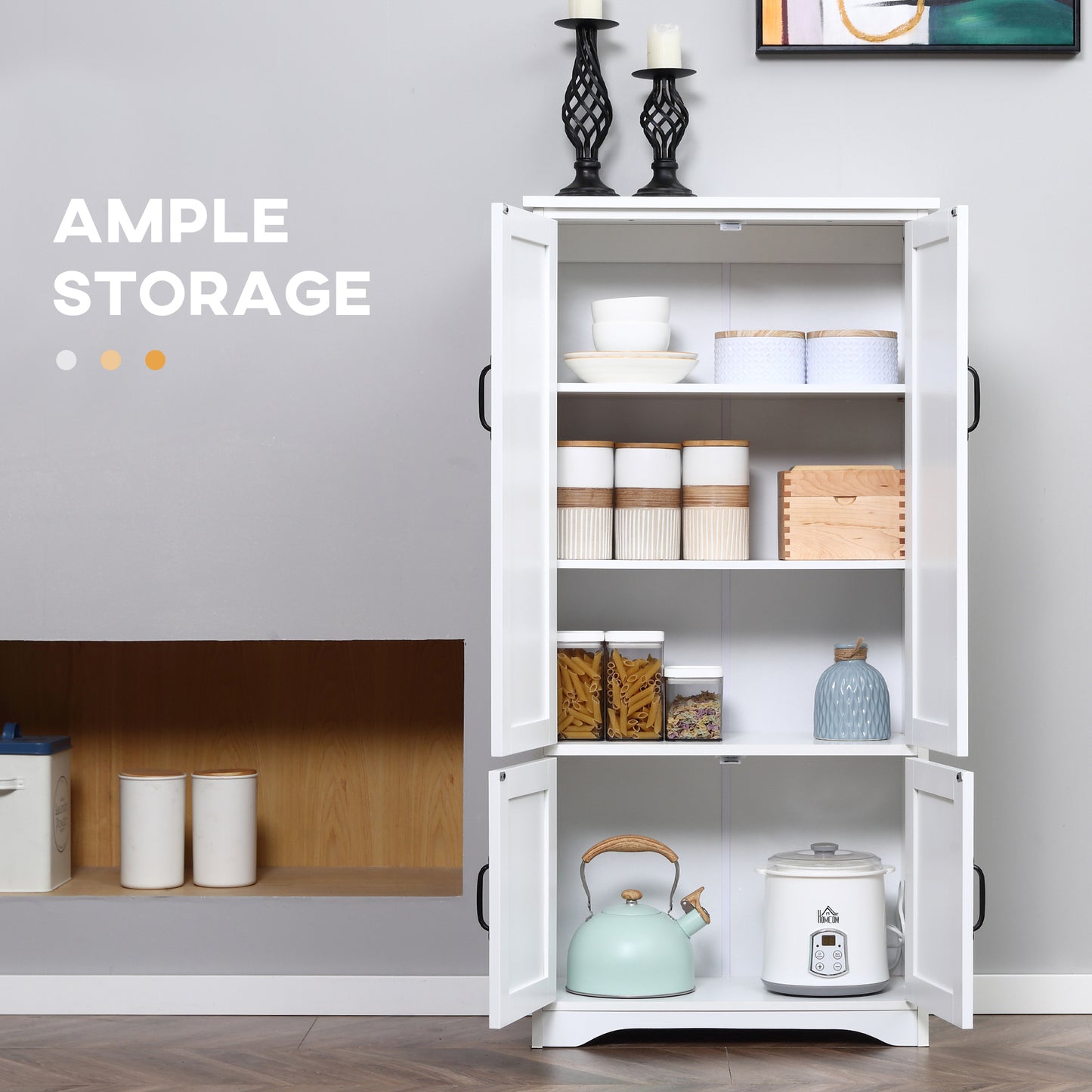 Rifa Wooden White Accent Storage Cabinet With Adjustable Shelves And Double Doors