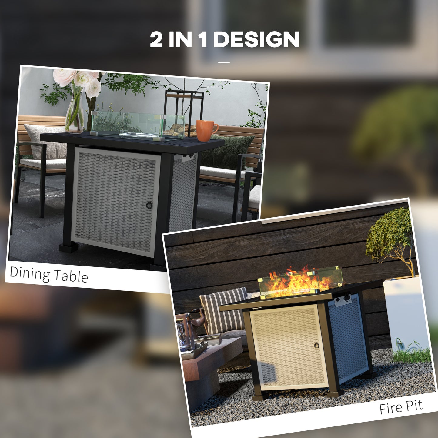 Misana Talu Steel Grey Rattan Square Outdoor Garden Gas Fire Pit Table