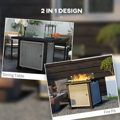 Misana Talu Steel Grey Rattan Square Outdoor Garden Gas Fire Pit Table