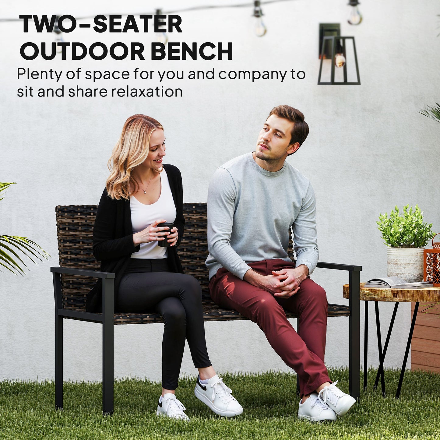 Batare Rattan Brown 2 Seater Garden Bench With Armrests