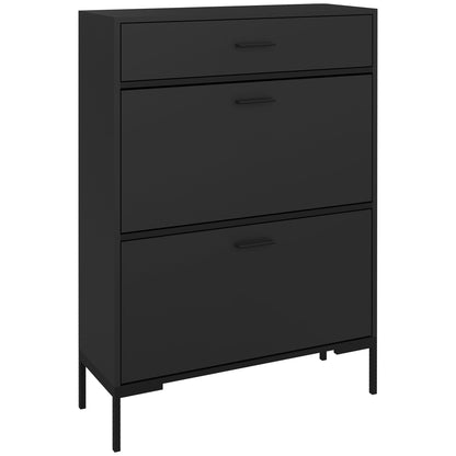 Sopane Wooden Black Slim Shoe Cabinet With 3 Drawers For 12 Pairs