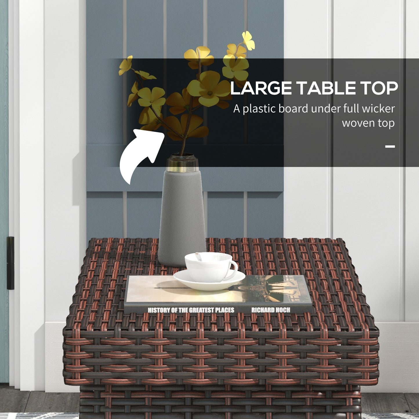 Fihaso 60cm Rattan Brown Folding Outdoor Bistro Side Table With Steel Frame