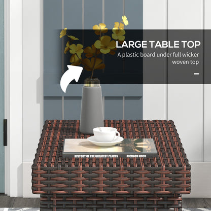 Fihaso 60cm Rattan Brown Folding Outdoor Bistro Side Table With Steel Frame