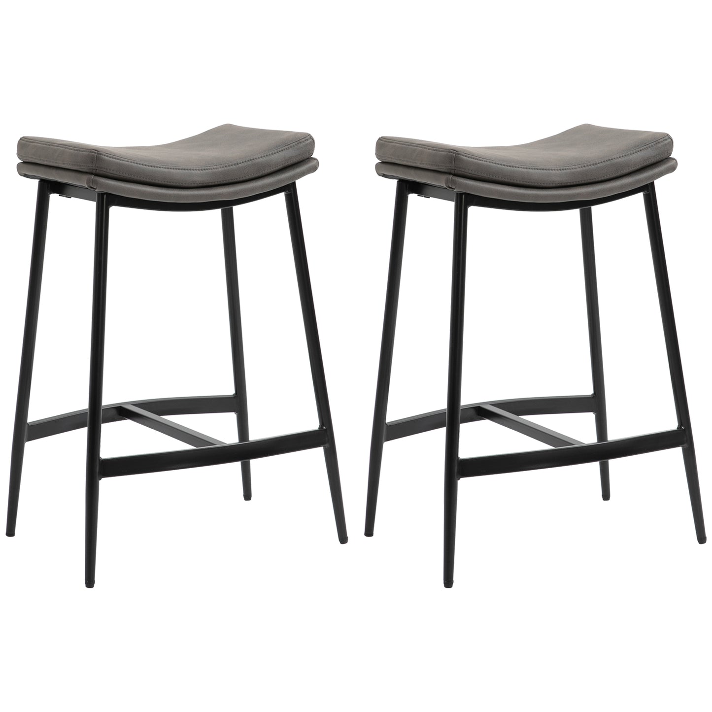 Ralura Microfiber Grey Industrial Breakfast Bar Stools Set Of 2 With Curved Seat
