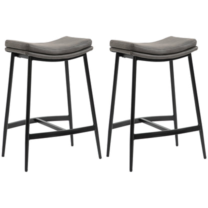 Ralura Microfiber Grey Industrial Breakfast Bar Stools Set Of 2 With Curved Seat