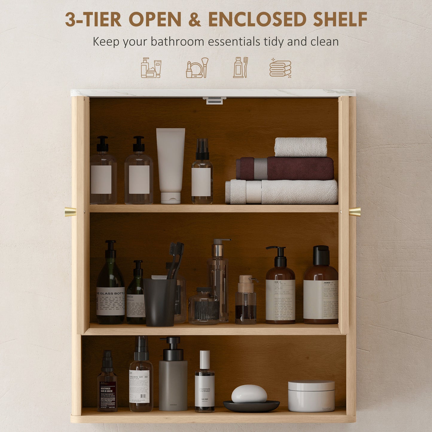 Nedo Wall Mounted Bathroom Storage Cabinet With Adjustable Shelving Oak Finish