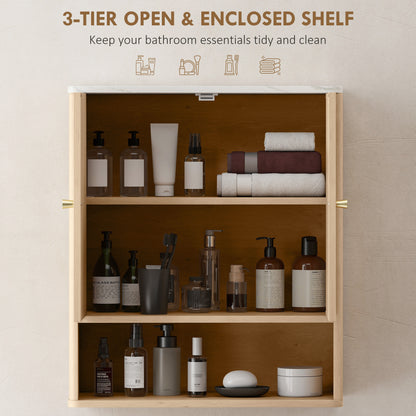 Nedo Wall Mounted Bathroom Storage Cabinet With Adjustable Shelving Oak Finish