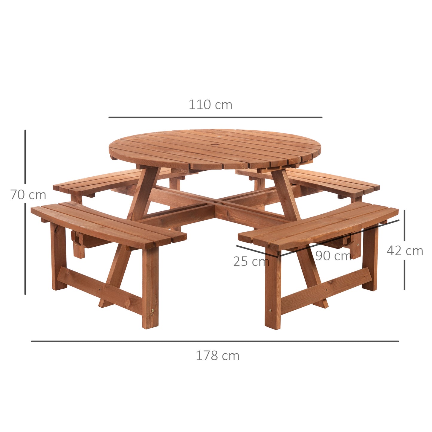 Bataba Brown Fir Wood 8 Seater Outdoor Picnic Table Set