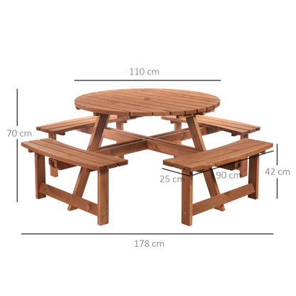 Bataba Brown Fir Wood 8 Seater Outdoor Picnic Table Set