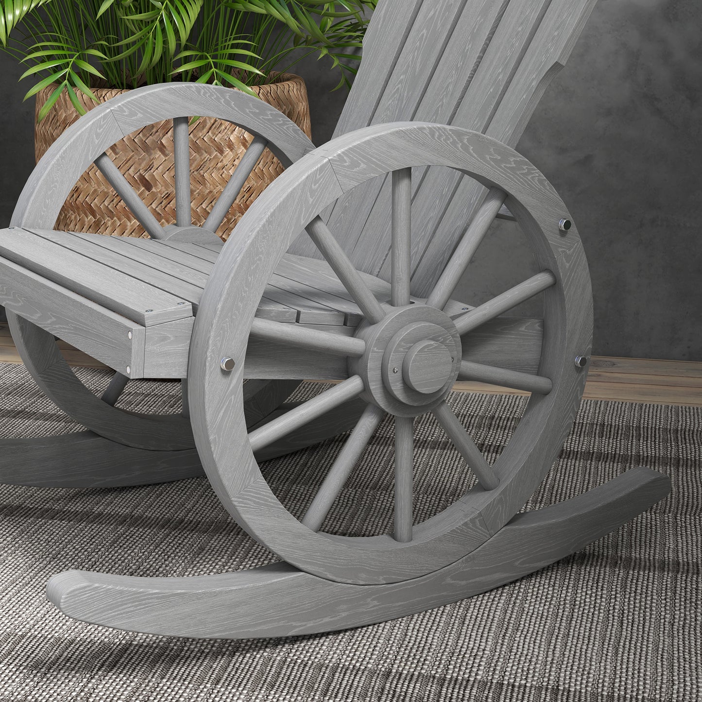 Elna Wood Grey Adirondack Style Outdoor Rocking Armchair With Reclining Back