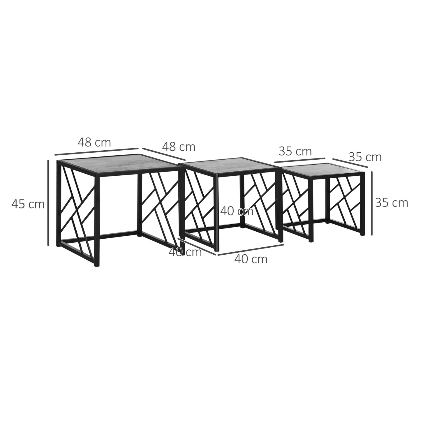 Safi Metal And Wood Grey Set Of 3 Square Nesting Side Tables With Black Frame