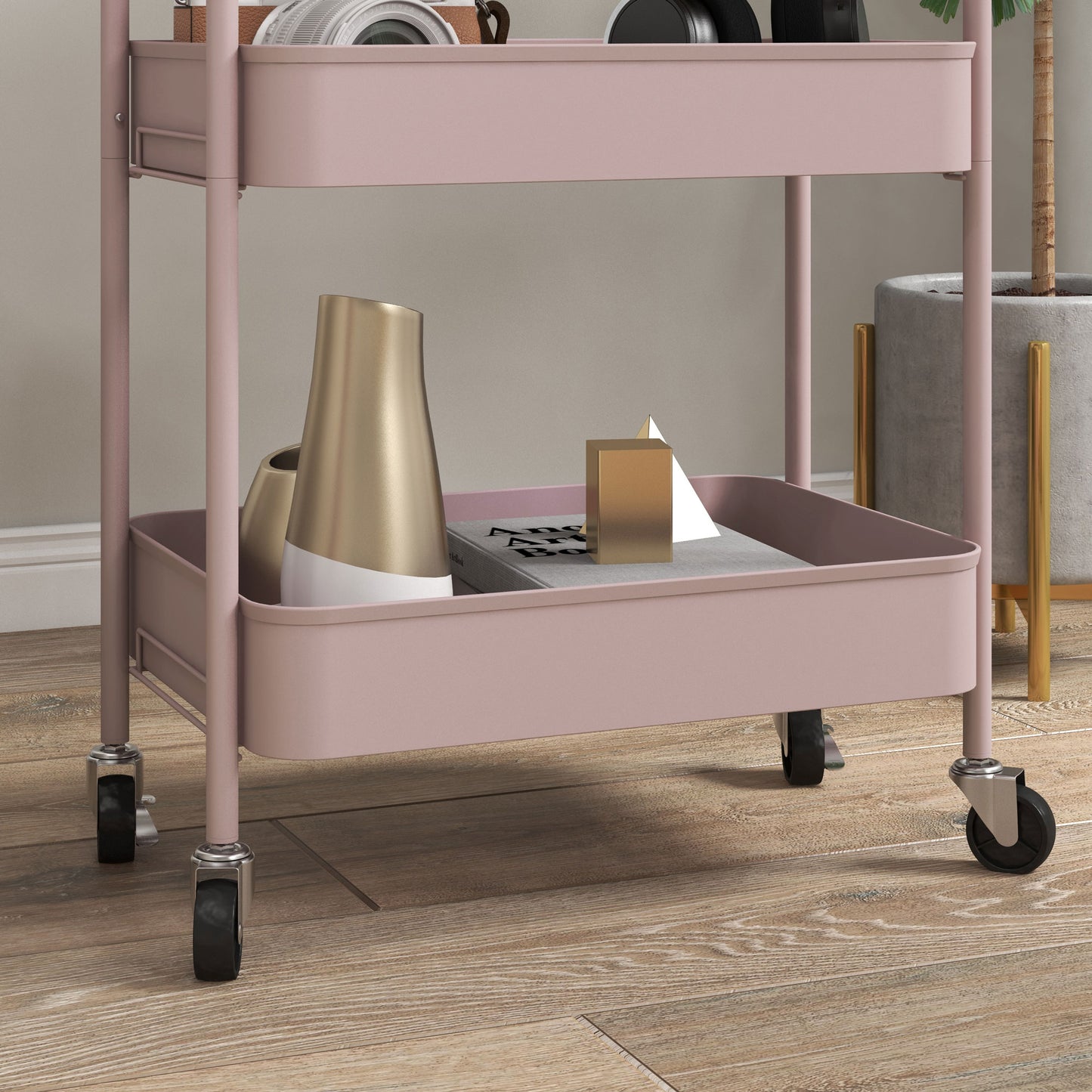 Razira Metal Pink 3 Tier Steel Storage Trolley