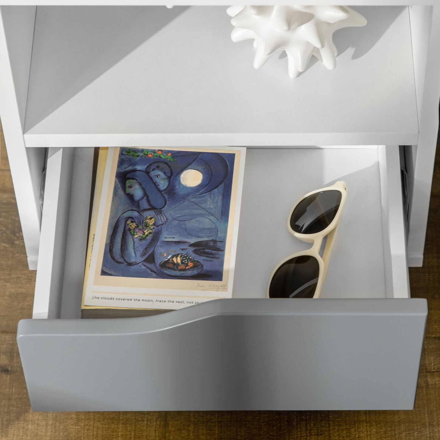 Tavimo Wooden Set Of 2 White And Grey Modern Bedside Tables With Drawer And Shelf
