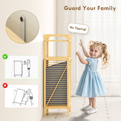 Lopadi Bamboo Laundry Storage Cabinet With Slatted Door And Tilt Out Hamper Natural Wood Finish