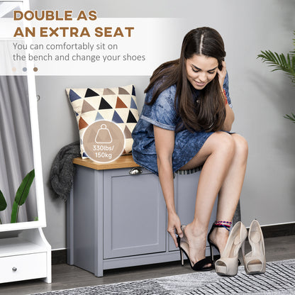 Zifa Grey and Natural Wooden  Shoe Cabinet With 2 Doors For Hallway Storage