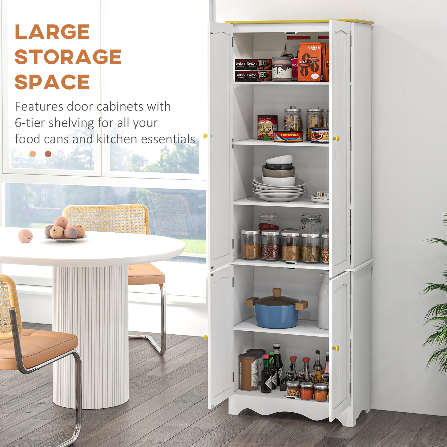 Banodo 183cm Wooden White 4 Door Freestanding Kitchen Cabinet 4 Shelves