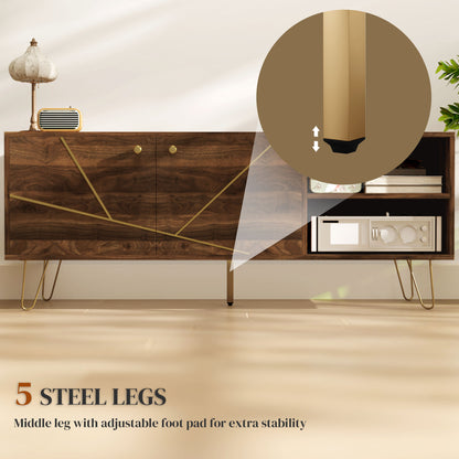 Lurali 130cm Wooden Brown TV Cabinet 2 Doors and Shelf Gold Hairpin Legs For Screens Up To 60 Inches