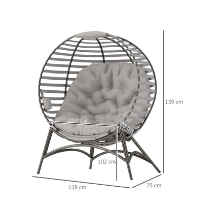 Lenika Oversized Rattan Light Grey Egg Chair With Cushion And Side Storage Pocket