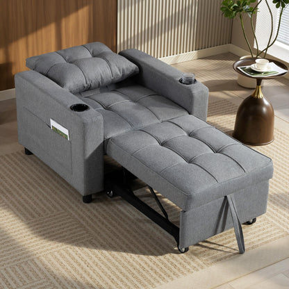 Soliri Grey Upholstered 3 In One Convertible Single Sofa Bed Tufted Cushion