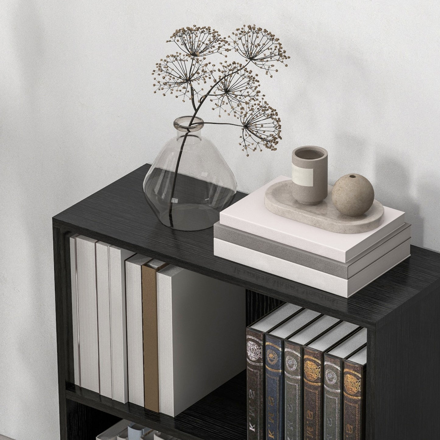 Roco Kepa Wood Black Low 2 Tier Bookcase With Adjustable Shelves