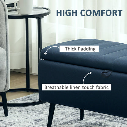 Sudina Linen Look Rectangle Dark Blue Storage Ottoman
